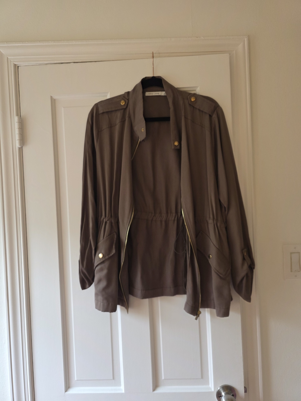 bishop + young Taupe Utility Jacket with Gold Hardware
